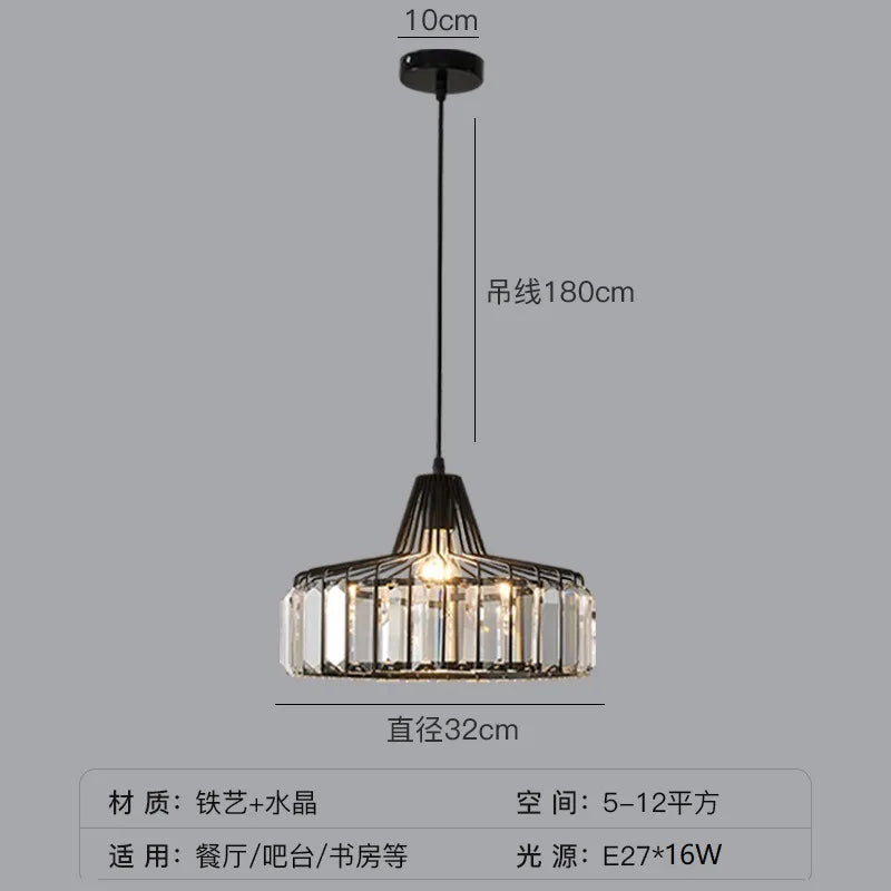 Nordic Crystal Pendant Light Kitchen Island Dining Room Lamp
