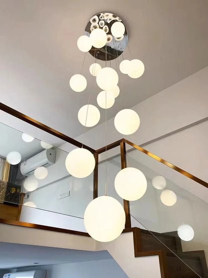 Nordic LED Glass Chandelier Loft Duplex Hotel Lobby Pendant Lamp