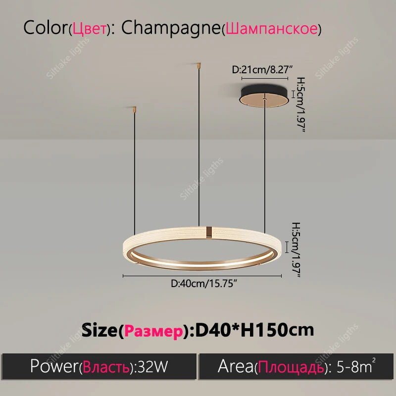 Modern Round Ring Chandelier LED Living Room Bedroom Pendant Light