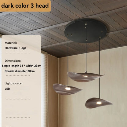 Solid Wood Walnut Leaf Chandelier Wabi Sabi Living Room Ceiling Light