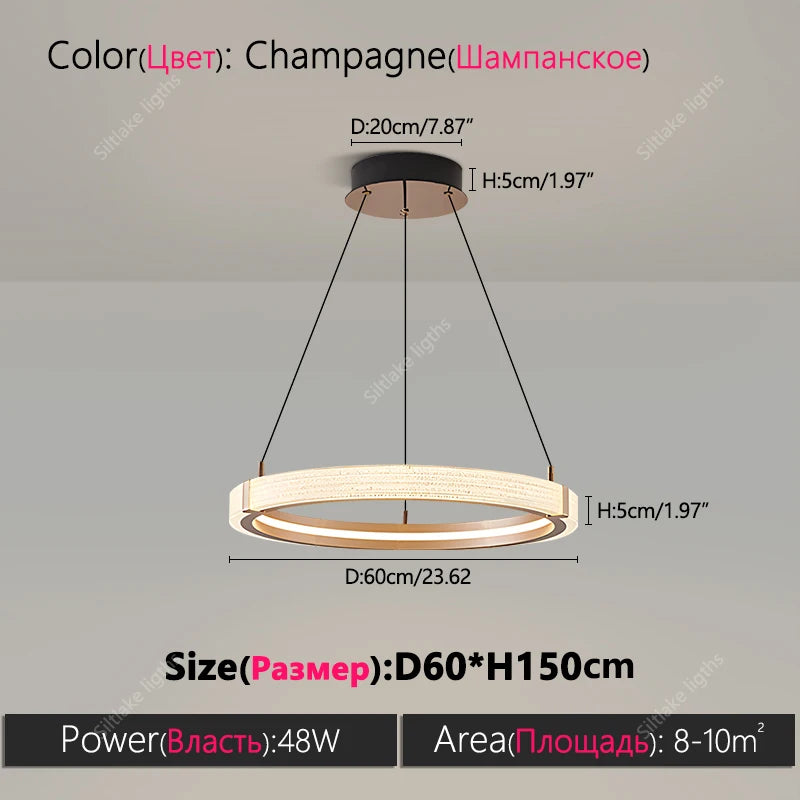 Modern Round Ring Chandelier LED Living Room Bedroom Pendant Light