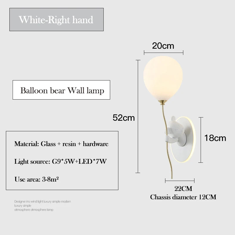 Cute Balloon Bear Wall Lamp for Kids Rooms