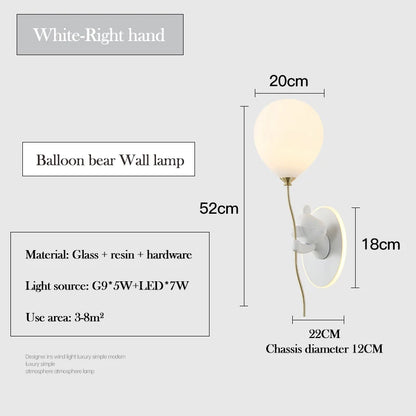 Cute Balloon Bear Wall Lamp for Kids Rooms