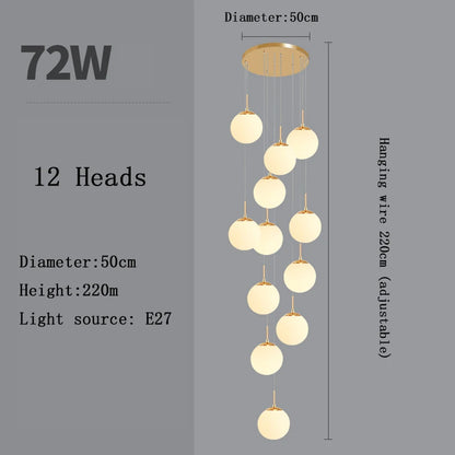Nordic LED Glass Chandelier Loft Duplex Hotel Lobby Pendant Lamp