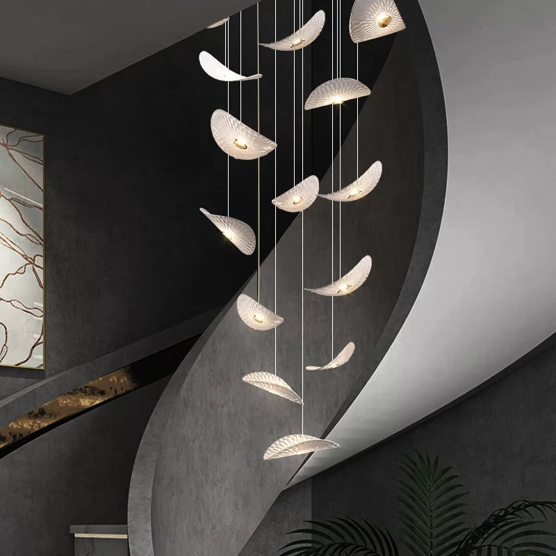 Modern Glass Staircase Chandelier for High Ceilings