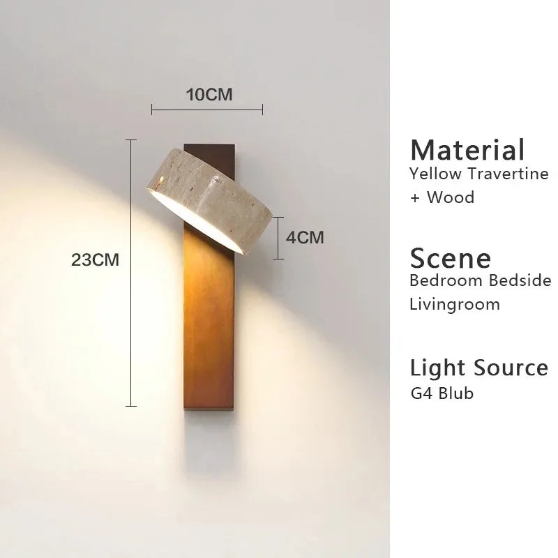 Wabi Sabi Travertine Wall Lamp with Pull Chain
