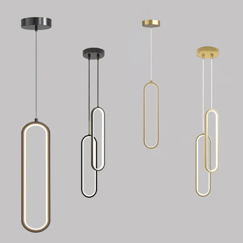 Minimalist LED Pendant Light Gold Black Bedroom Hanging Lamp