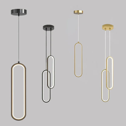 Minimalist LED Pendant Light Gold Black Bedroom Hanging Lamp