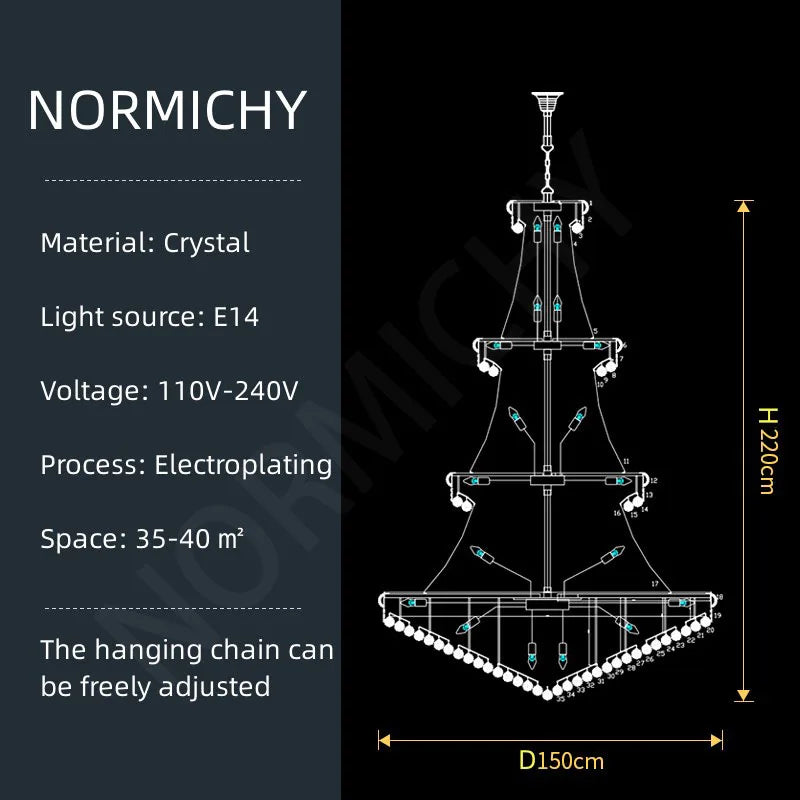 Luxury Crystal Chandelier for Villas and Staircases