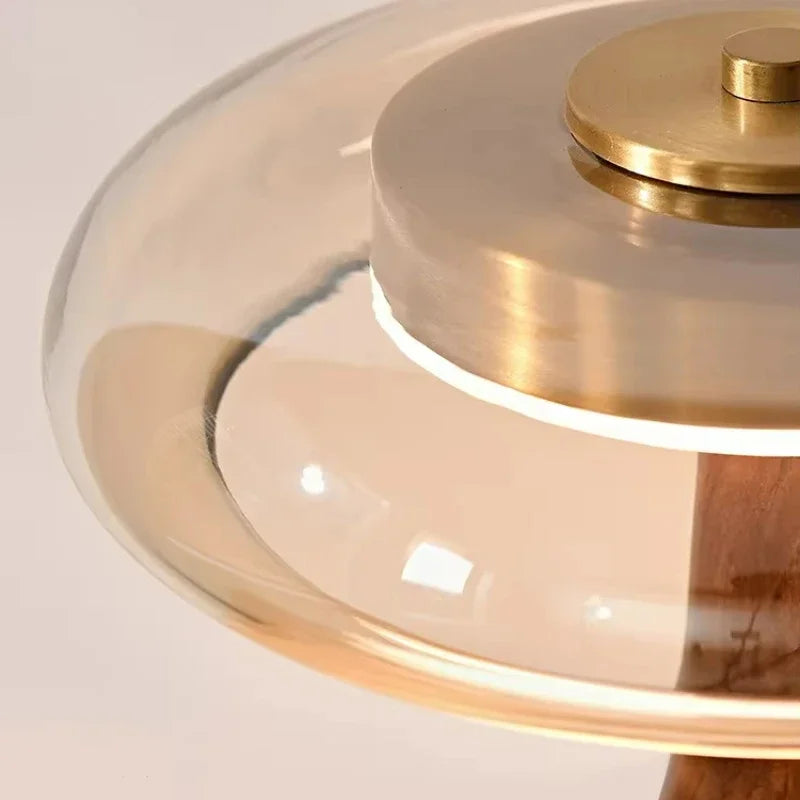 Retro Wooden Table Lamp – French Vintage Glass Bedside Light