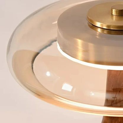 Retro Wooden Table Lamp – French Vintage Glass Bedside Light