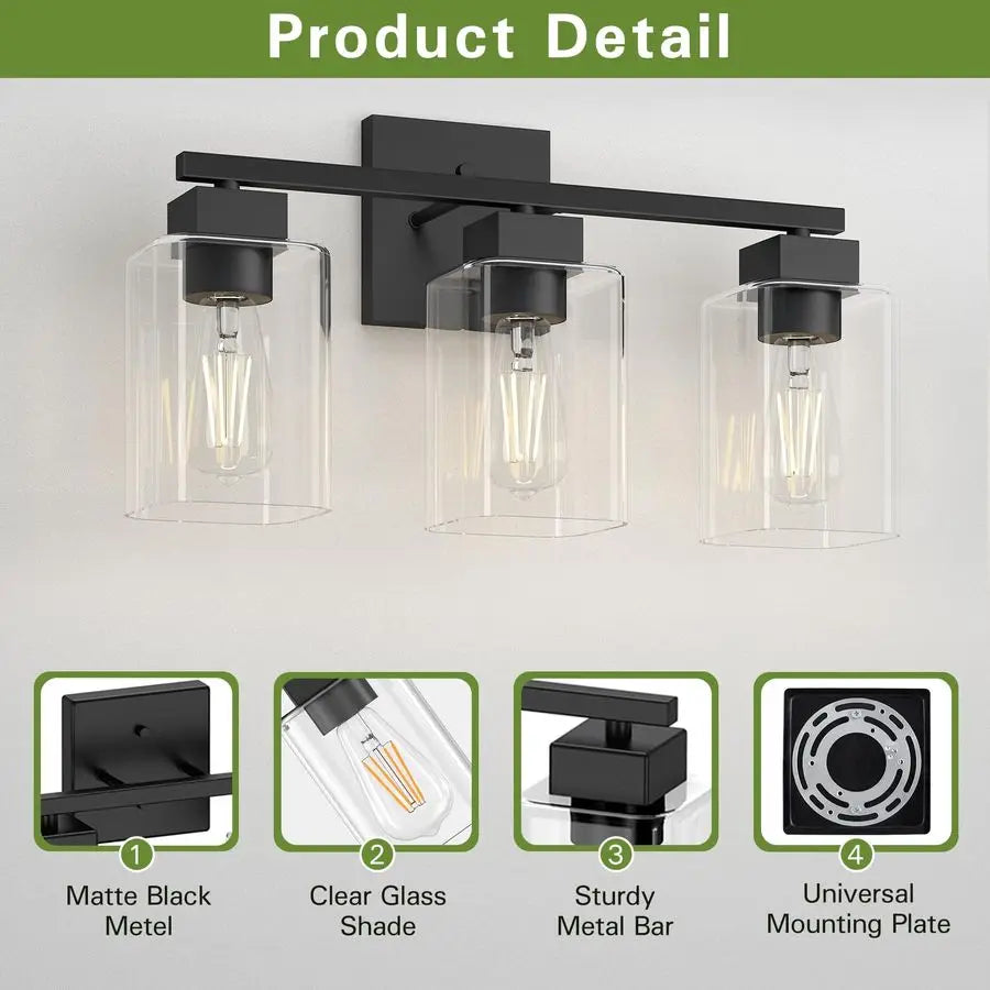 Modern Matte Black Bathroom Vanity Light