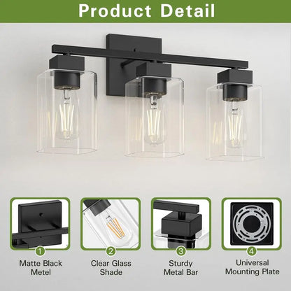 Modern Matte Black Bathroom Vanity Light
