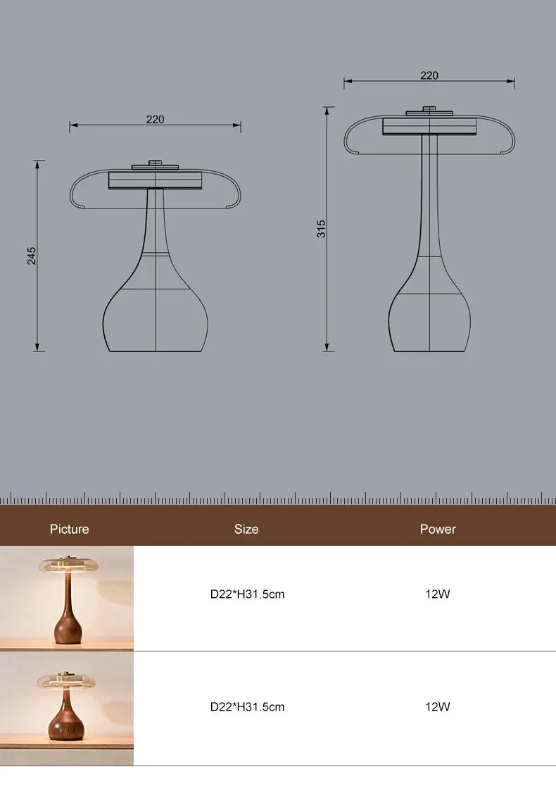 Retro Wooden Table Lamp – French Vintage Glass Bedside Light