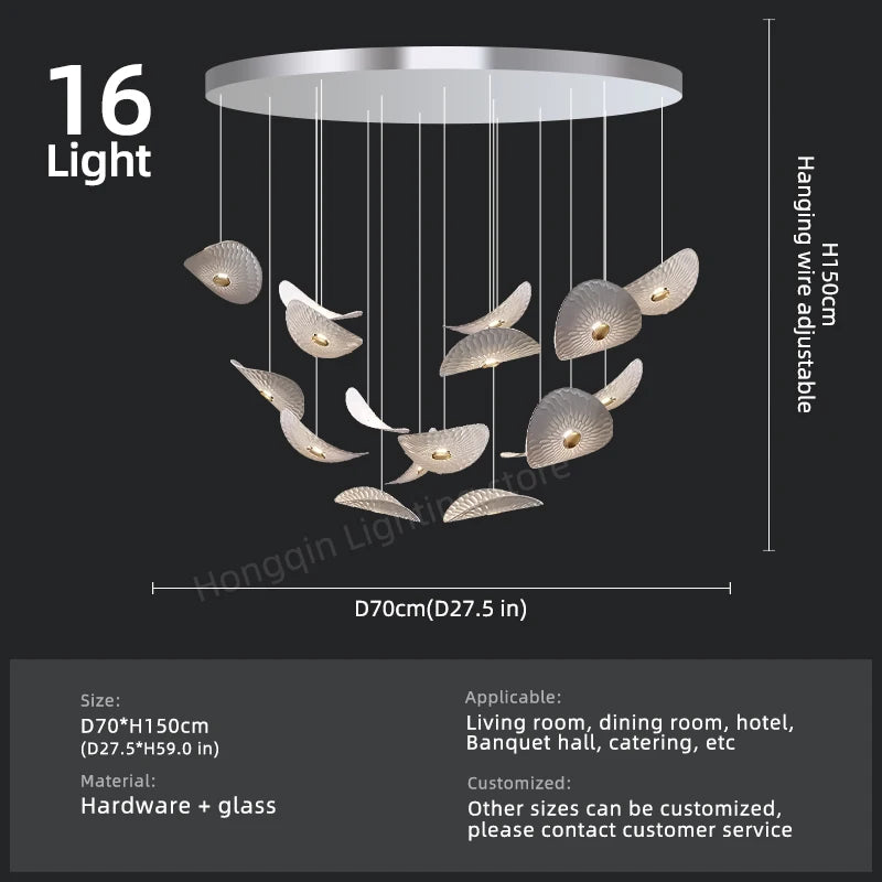 Modern Glass Staircase Chandelier for High Ceilings