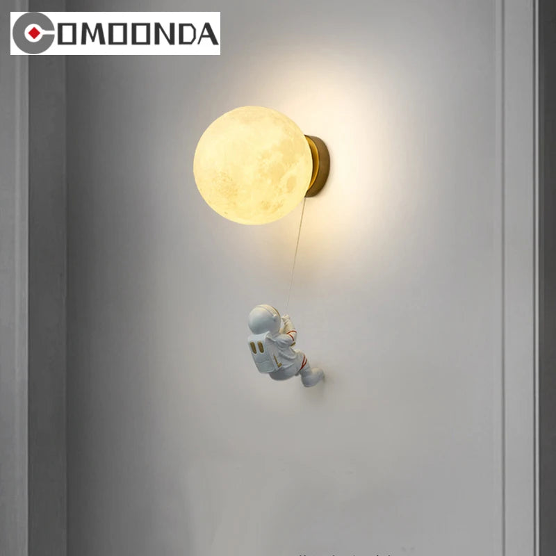Astronaut Moon Wall Lamp for Kids Bedrooms