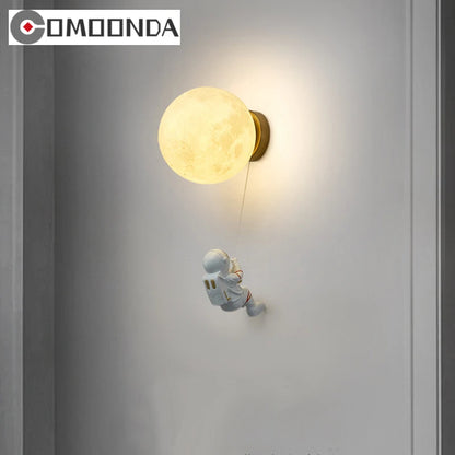 Astronaut Moon Wall Lamp for Kids Bedrooms