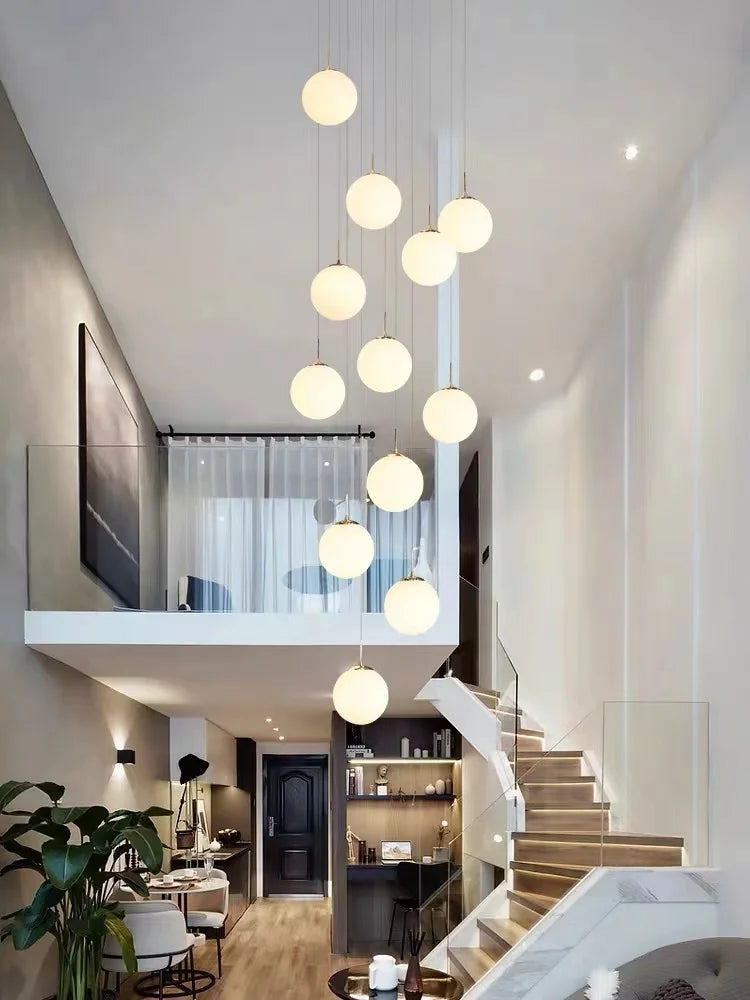 Nordic LED Glass Chandelier Loft Duplex Hotel Lobby Pendant Lamp
