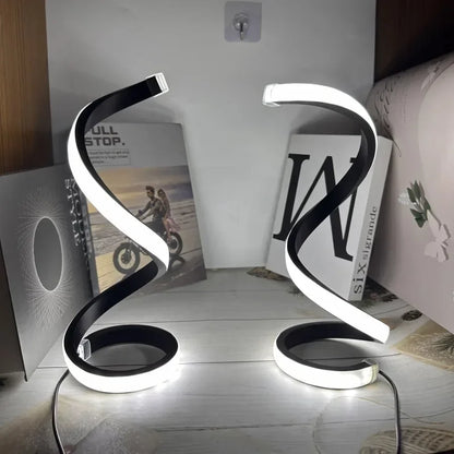 Spiral LED Table Lamp – 3 Color Dimming, USB Powered, Modern Bedroom Light