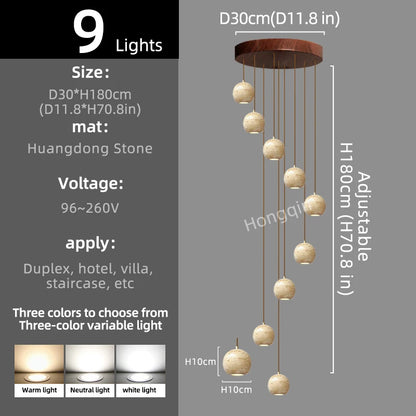 Luxury Stone Pendant Chandelier for Modern Staircases