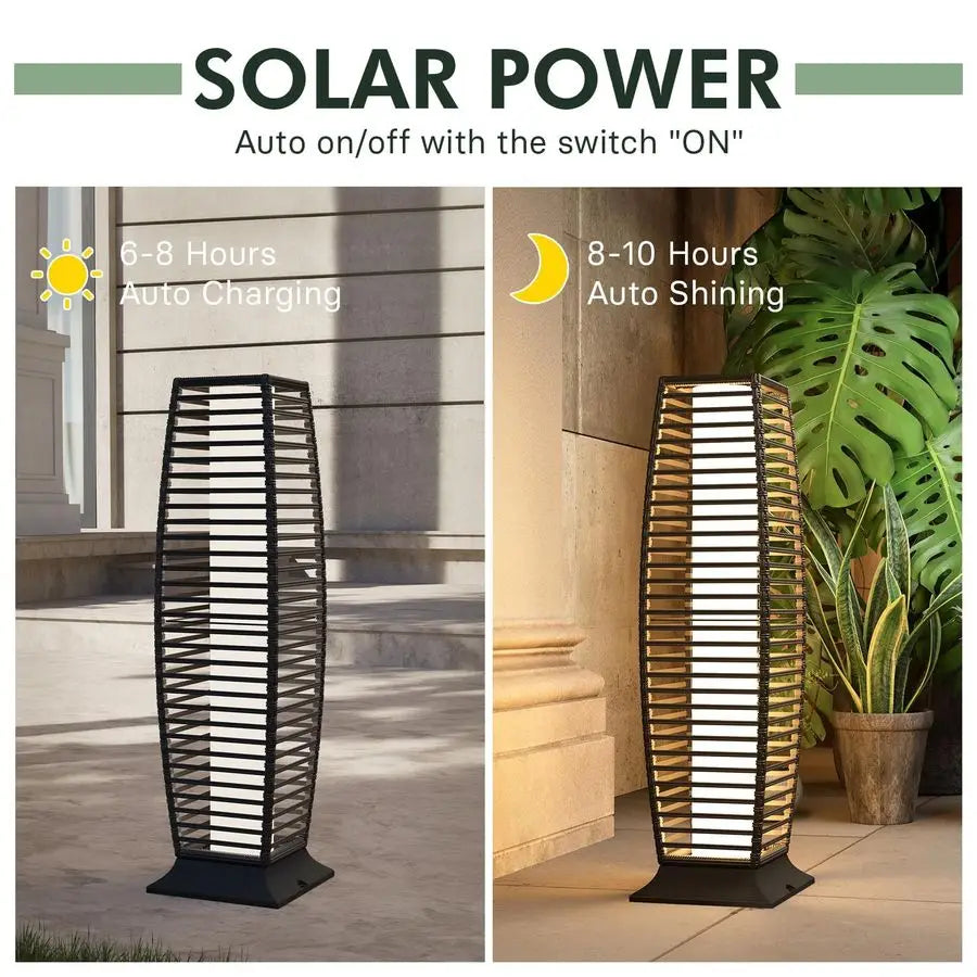 Boho Wicker Solar Floor Lantern for Patio Decor