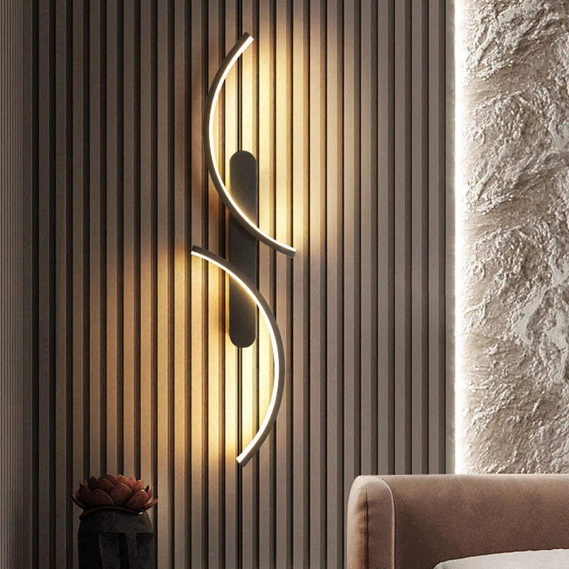 Modern Curved LED Wall Light Black Bedroom Living Room Lamp