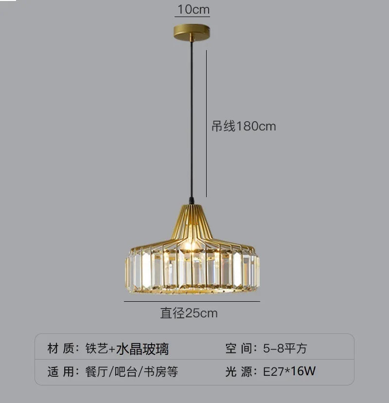 Nordic Crystal Pendant Light Kitchen Island Dining Room Lamp