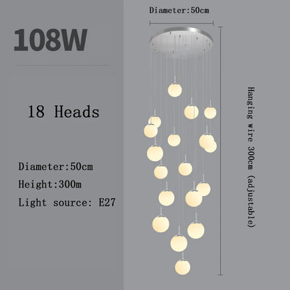 Nordic LED Glass Chandelier Loft Duplex Hotel Lobby Pendant Lamp