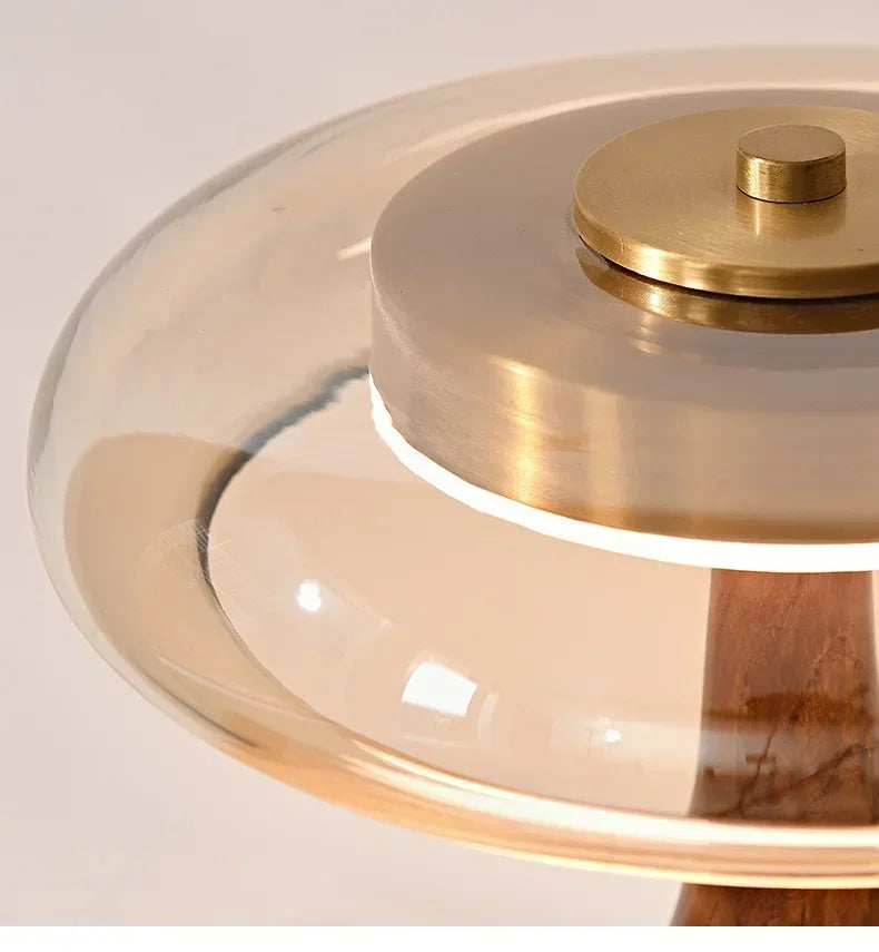 Retro Wooden Table Lamp – French Vintage Glass Bedside Light