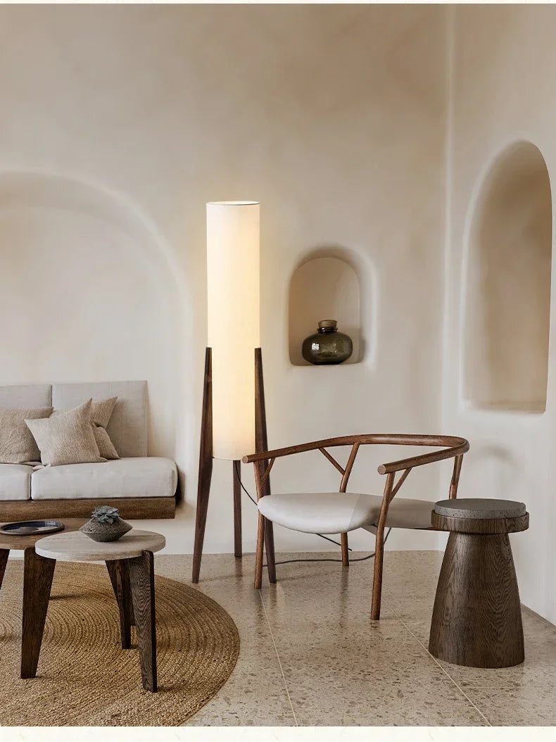 Wabi-Sabi Floor Lamp – Japanese Zen Style Black Walnut Ambient Light