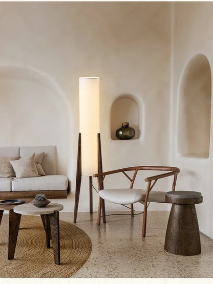 Wabi-Sabi Floor Lamp – Japanese Zen Style Black Walnut Ambient Light
