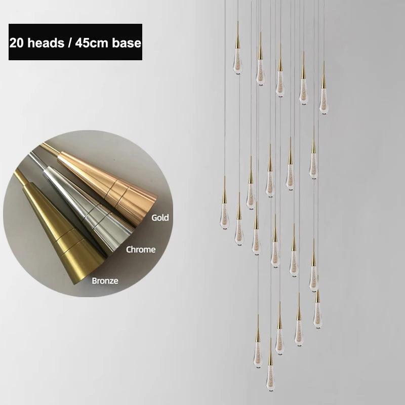 Raindrop Crystal Chandelier Modern Stair and Ceiling Lighting