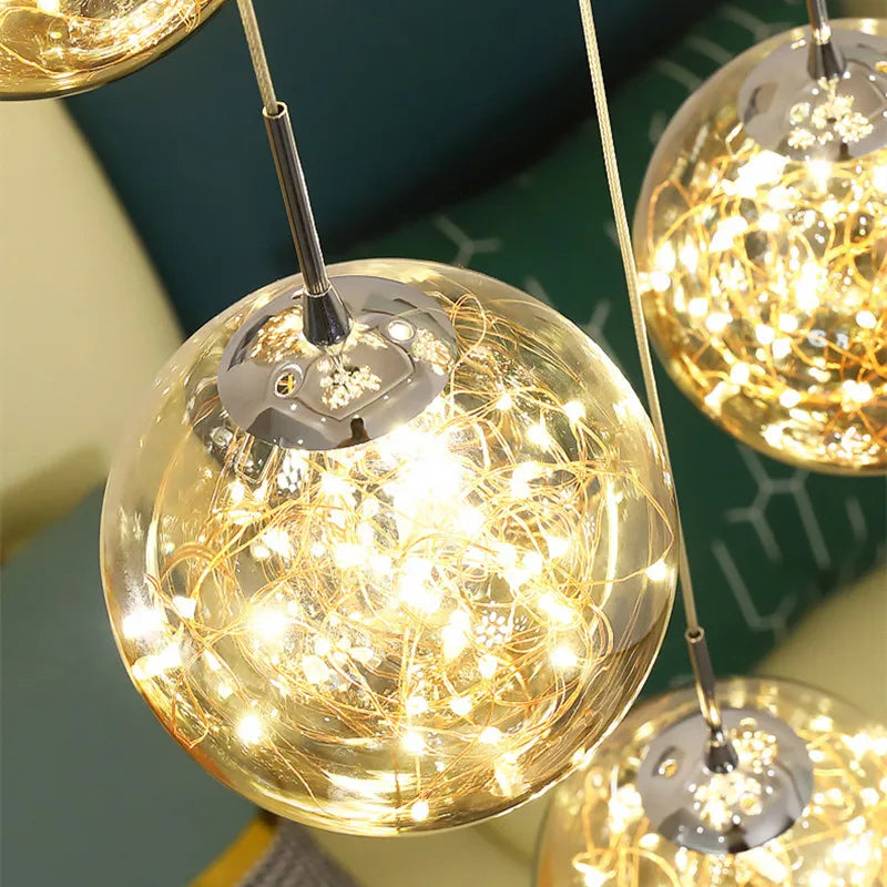 Dimmable Glass Ball Pendant Light for Staircases