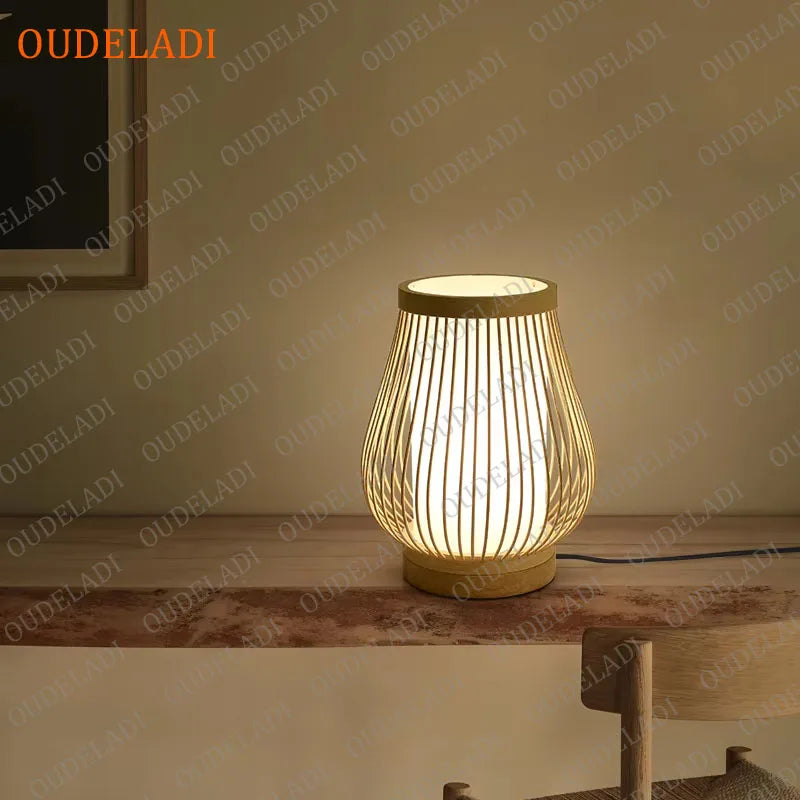 Japanese Bamboo Table Lamp – Zen Style Warm Bedside Lighting
