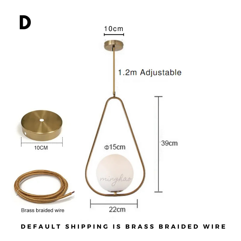 Nordic Glass Ball Pendant Light Modern Living Room Ceiling Lamp