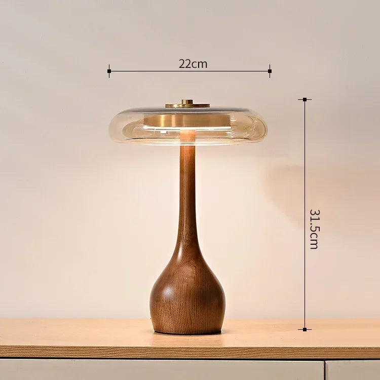 Retro Wooden Table Lamp – French Vintage Glass Bedside Light