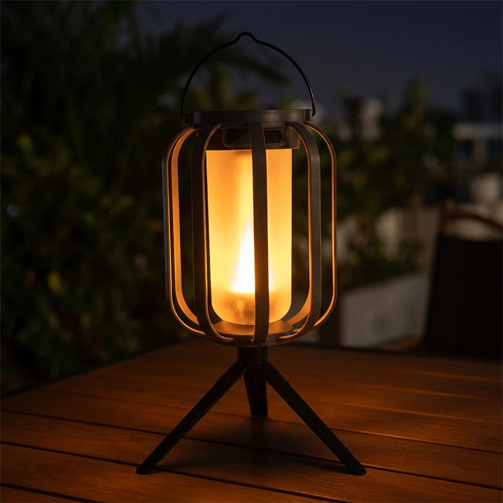Solar Lantern Flickering Flame Outdoor Hanging Garden Light