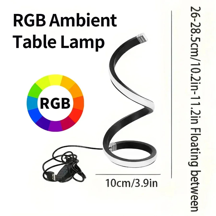 Spiral LED Table Lamp – 3 Color Dimming, USB Powered, Modern Bedroom Light