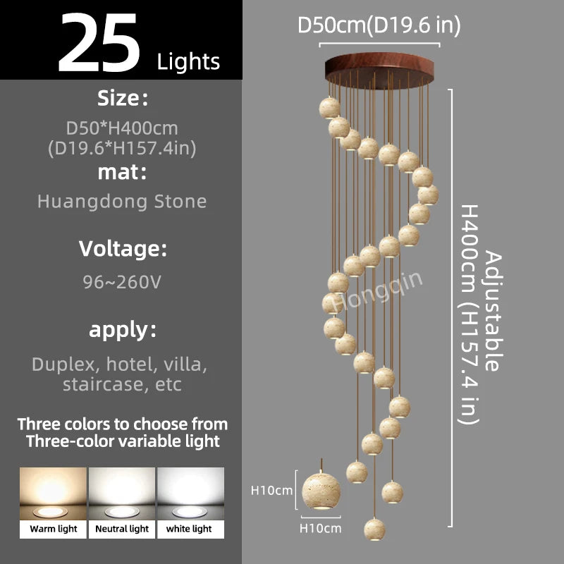 Luxury Stone Pendant Chandelier for Modern Staircases