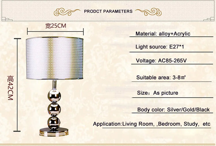Modern Metallic Table Lamp – Gold/Silver Bedside Light with Soft Glow