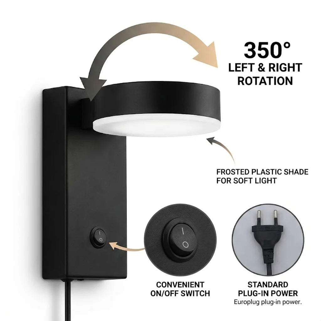 Rotating Plug-In LED Wall Light for Reading Nooks