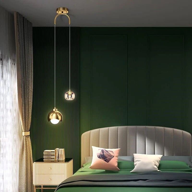 Glass Ball Pendant Lamp Modern Bedroom Bedside Hanging Light