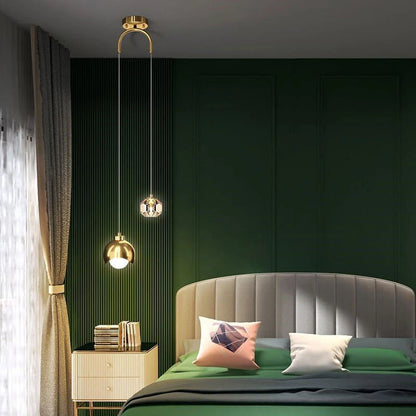 Glass Ball Pendant Lamp Modern Bedroom Bedside Hanging Light