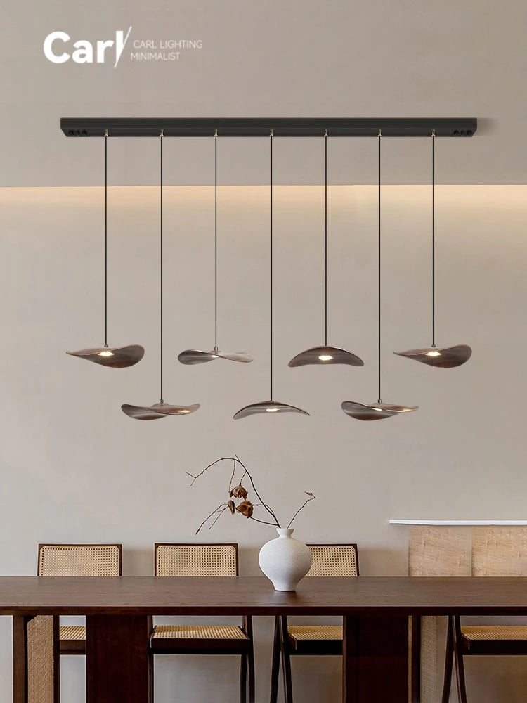 Solid Wood Walnut Leaf Chandelier Wabi Sabi Living Room Ceiling Light
