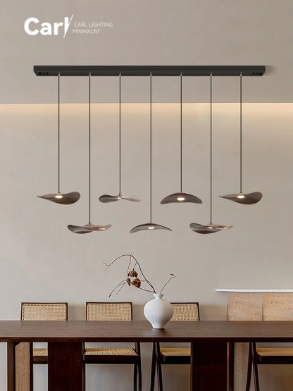 Solid Wood Walnut Leaf Chandelier Wabi Sabi Living Room Ceiling Light