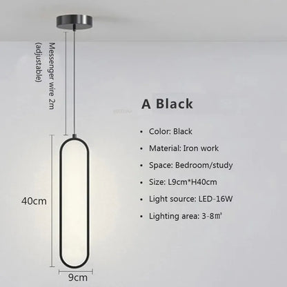 Minimalist LED Pendant Light Gold Black Bedroom Hanging Lamp