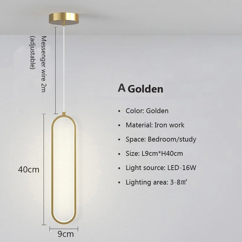 Minimalist LED Pendant Light Gold Black Bedroom Hanging Lamp