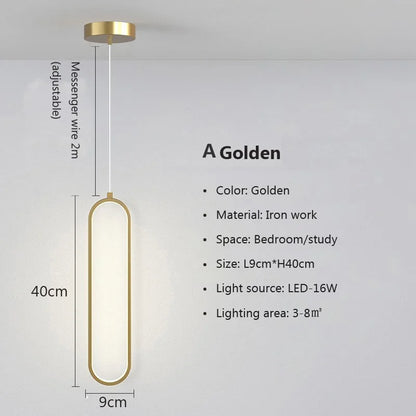 Minimalist LED Pendant Light Gold Black Bedroom Hanging Lamp
