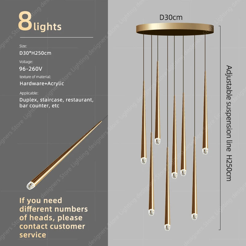 Luxury Staircase Crystal Chandelier High Ceiling Villa Pendant Lighting