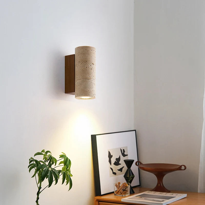 Wabi Sabi Travertine Wall Lamp for Cozy Bedrooms